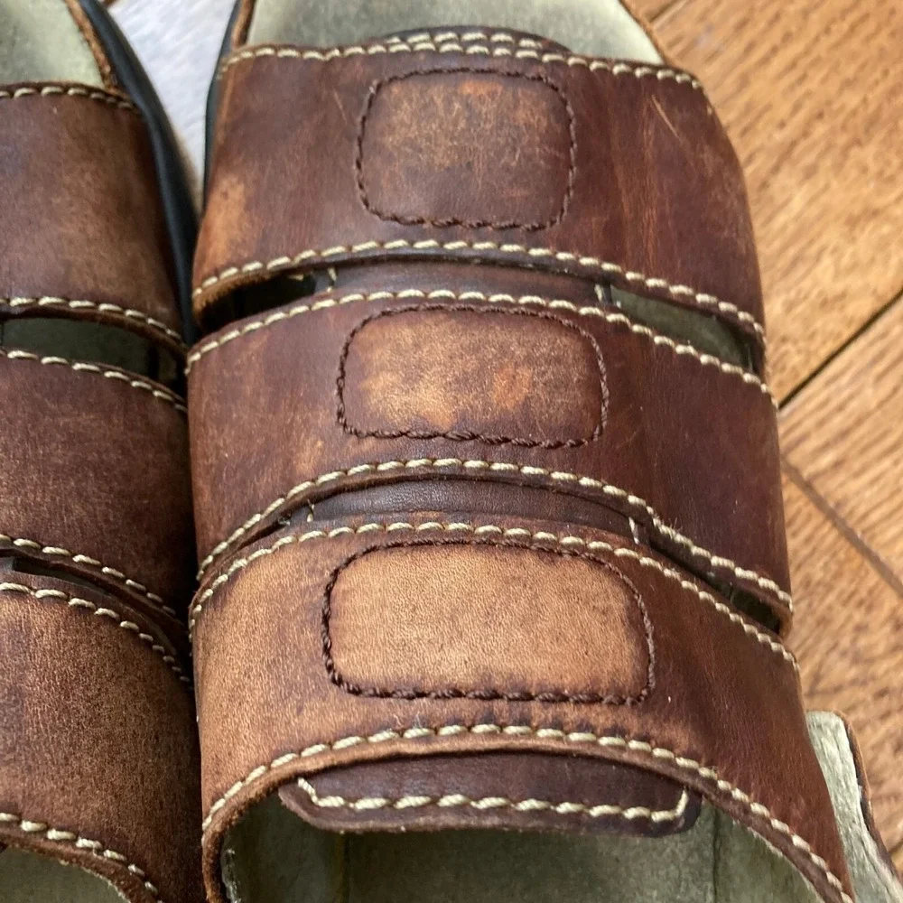 Timberland Brown Leather Adjustable Buckle Heel Strap Sandals Mens 10 4826